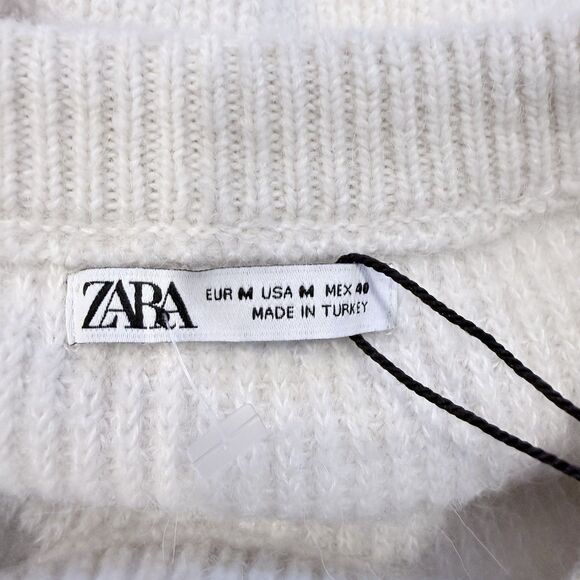 Zara Wool Blend Textured Patchwork Sweater Crew Neck Size Medium Pullover Knit - Picture 8 of 10